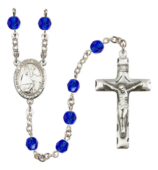 Silver Plated 6mm Fire Polished Saint Jeanne Chezard de Matel Rosary in Sapphire