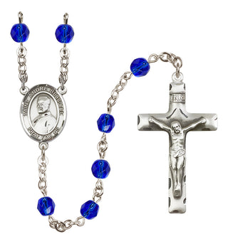 Silver Plated 6mm Fire Polished Saint Andre Bessette Rosary in Sapphire