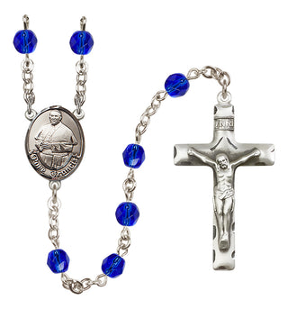 Silver Plated 6mm Fire Polished Pope Francis Rosary in Sapphire