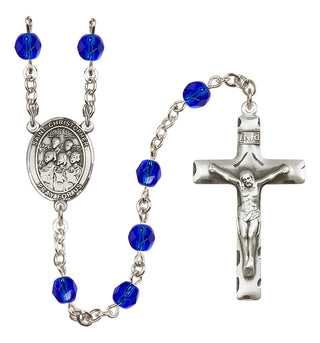 Silver Plated 6mm Fire Polished Saint Christopher / Choir Rosary in Sapphire