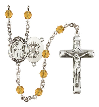 Silver Plated 6mm Fire Polished Saint Brendan the Navigator / Navy Rosary in Topaz