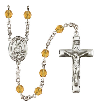 Silver Plated 6mm Fire Polished Saint Daniel Rosary in Topaz