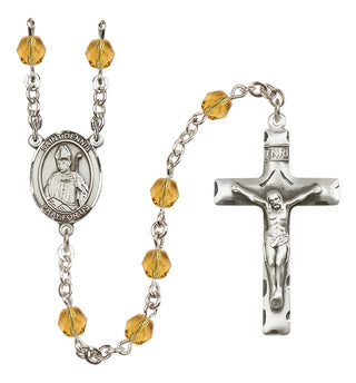 Silver Plated 6mm Fire Polished Saint Dennis Rosary in Topaz
