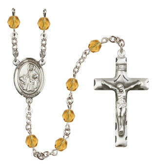 Silver Plated 6mm Fire Polished Saint Dymphna Rosary in Topaz