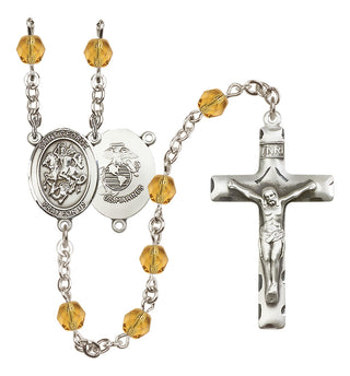 Silver Plated 6mm Fire Polished Saint George / Marines Rosary in Topaz