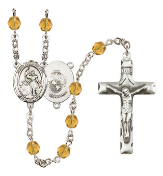 Silver Plated 6mm Fire Polished Saint Joan of Arc / Marines Rosary in Topaz