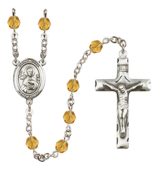 Silver Plated 6mm Fire Polished Saint John the Apostle Rosary in Topaz