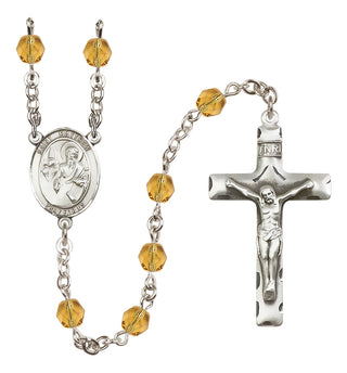 Silver Plated 6mm Fire Polished Saint Matthew the Apostle Rosary in Topaz