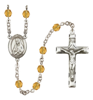 Silver Plated 6mm Fire Polished Saint Martha Rosary in Topaz
