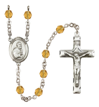 Silver Plated 6mm Fire Polished Saint Peter the Apostle Rosary in Topaz