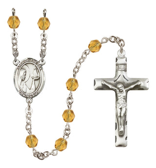 Silver Plated 6mm Fire Polished Our Lady Star of the Sea Rosary in Topaz