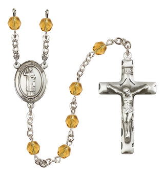 Silver Plated 6mm Fire Polished Saint Stephen the Martyr Rosary in Topaz