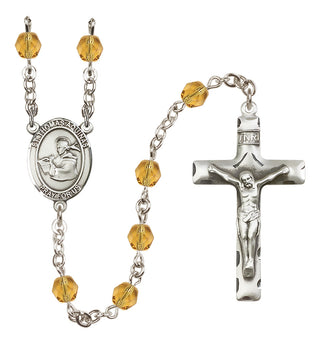 Silver Plated 6mm Fire Polished Saint Thomas Aquinas Rosary in Topaz