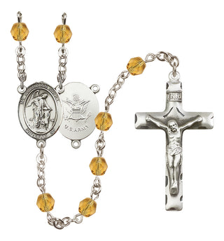 Silver Plated 6mm Fire Polished Guardian Angel / Army Rosary in Topaz