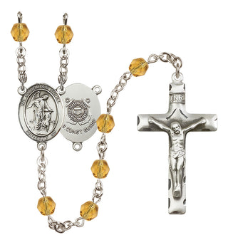 Silver Plated 6mm Fire Polished Guardian Angel/Coast Guard Rosary in Topaz