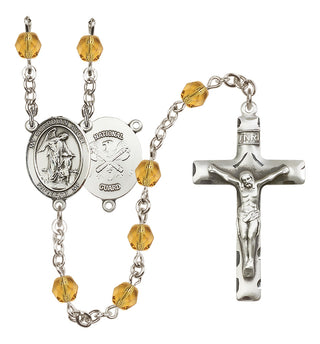 Silver Plated 6mm Fire Polished Guardian Angel / Nat'l Guard Rosary in Topaz
