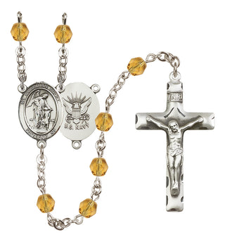 Silver Plated 6mm Fire Polished Guardian Angel / Navy Rosary in Topaz