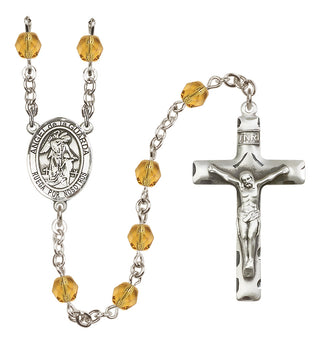 Silver Plated 6mm Fire Polished Angel de la Guardia Rosary in Topaz