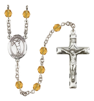 Silver Plated 6mm Fire Polished Saint Sebastian/Golf Rosary in Topaz