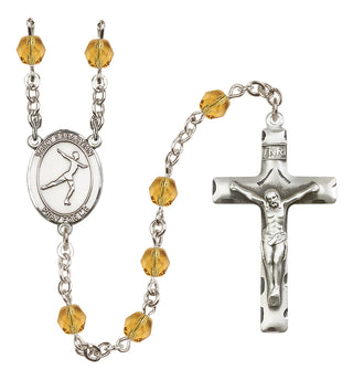 Silver Plated 6mm Fire Polished Saint Sebastian/Figure Skating Rosary in Topaz