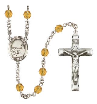 Silver Plated 6mm Fire Polished Saint Christopher / Fishing Rosary in Topaz