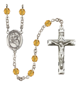 Silver Plated 6mm Fire Polished Saint Sebastian / Motorcycle Rosary in Topaz