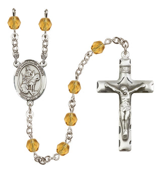 Silver Plated 6mm Fire Polished Saint Martin of Tours Rosary in Topaz