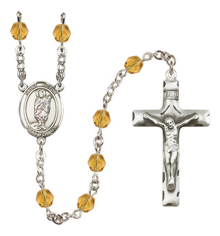 Silver Plated 6mm Fire Polished Saint Victor of Marseilles Rosary in Topaz