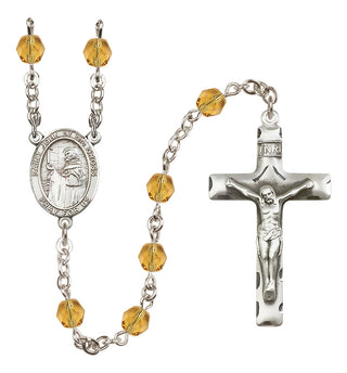 Silver Plated 6mm Fire Polished Saint John of the Cross Rosary in Topaz