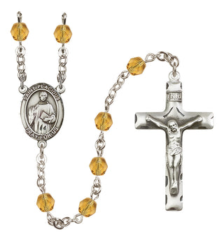 Silver Plated 6mm Fire Polished Saint Placidus Rosary in Topaz