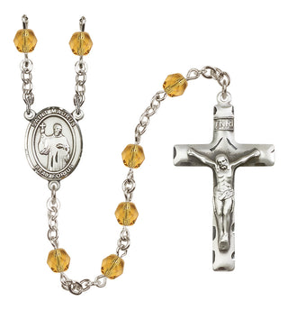 Silver Plated 6mm Fire Polished Saint Maurus Rosary in Topaz