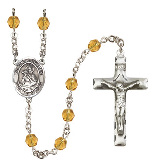 Silver Plated 6mm Fire Polished Virgen del Carmen Rosary in Topaz