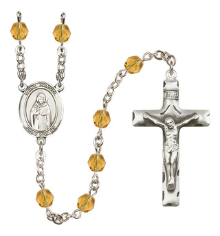 Silver Plated 6mm Fire Polished Saint Samuel Rosary in Topaz