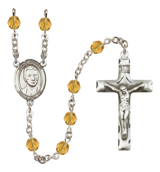 Silver Plated 6mm Fire Polished Saint Eugene de Mazenod Rosary in Topaz