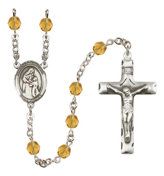 Silver Plated 6mm Fire Polished Blessed Caroline Gerhardinger Rosary in Topaz