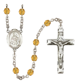 Silver Plated 6mm Fire Polished Saint Angela Merici Rosary in Topaz