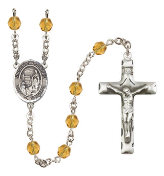 Silver Plated 6mm Fire Polished Our Lady of Lourdes Rosary in Topaz