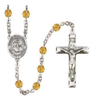 Silver Plated 6mm Fire Polished Virgen de la Merced Rosary in Topaz