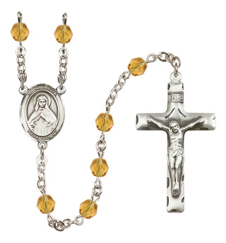 Silver Plated 6mm Fire Polished Saint Olivia Rosary in Topaz