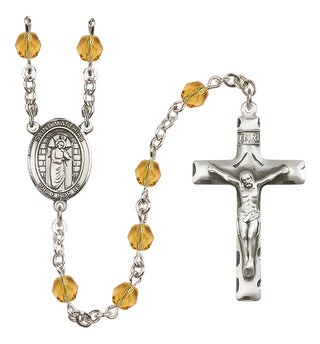 Silver Plated 6mm Fire Polished Saint Matthias the Apostle Rosary in Topaz