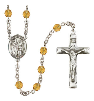 Silver Plated 6mm Fire Polished Saint Joachim Rosary in Topaz