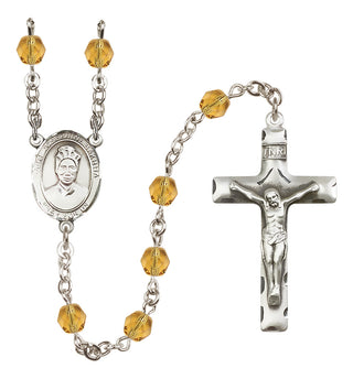 Silver Plated 6mm Fire Polished Saint Josephine Bakhita Rosary in Topaz