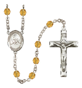 Silver Plated 6mm Fire Polished Saint Josemaria Escriva Rosary in Topaz