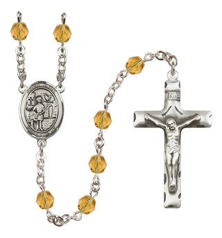 Silver Plated 6mm Fire Polished Saint Vitus Rosary in Topaz