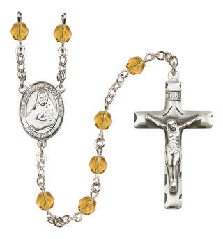 Silver Plated 6mm Fire Polished Saint Rose Philippine Duchesne Rosary in Topaz