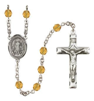 Silver Plated 6mm Fire Polished Saint Juliana of Cumae Rosary in Topaz