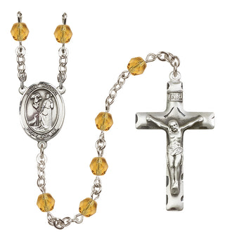 Silver Plated 6mm Fire Polished Saint Rocco Rosary in Topaz