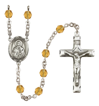 Silver Plated 6mm Fire Polished Saint Marina Rosary in Topaz