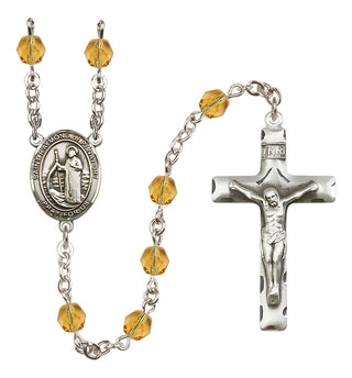 Silver Plated 6mm Fire Polished Saint Raymond of Penafort Rosary in Topaz