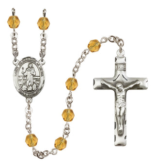 Silver Plated 6mm Fire Polished Saint Bernadine of Sienna Rosary in Topaz